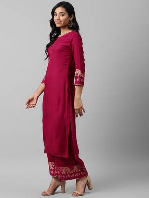 Pink plain cotton kurta-suits 3