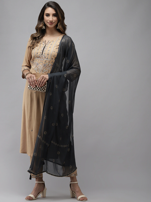 Beige embroidered rayon kurta-suits 2