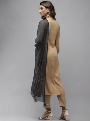 Beige embroidered rayon kurta-suits 3