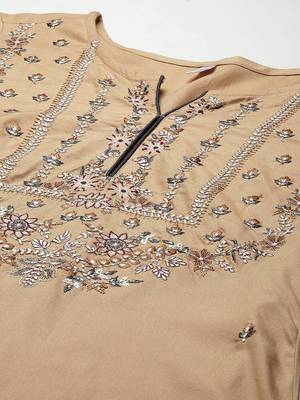 Beige embroidered rayon kurta-suits 4