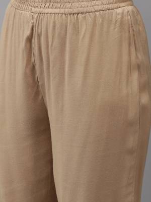 Beige embroidered rayon kurta-suits 5