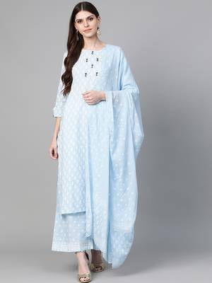Blue printed cotton kurta-suits 1