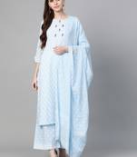Blue printed cotton kurta-suits