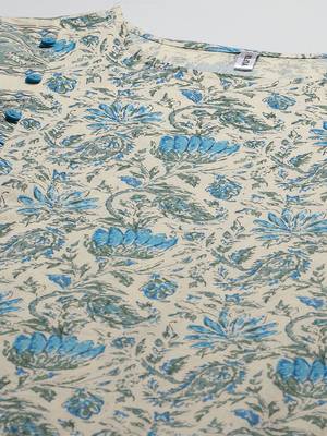 Beige printed cotton kurti-trouser 3