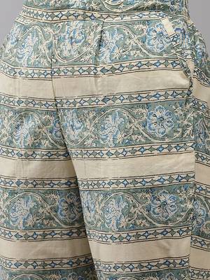 Beige printed cotton kurti-trouser 4