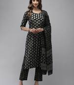 Black printed cotton kurta-suits