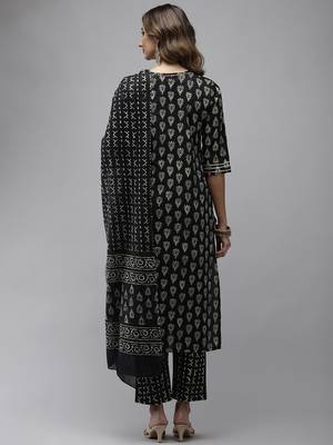 Black printed cotton kurta-suits 2
