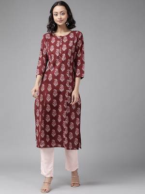 Wine printed cotton kurti-trouser 1