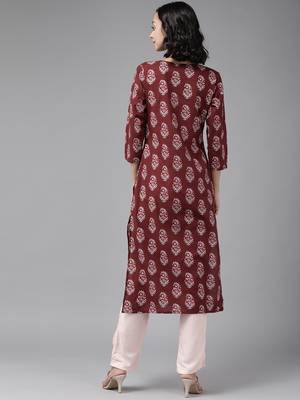Wine printed cotton kurti-trouser 2