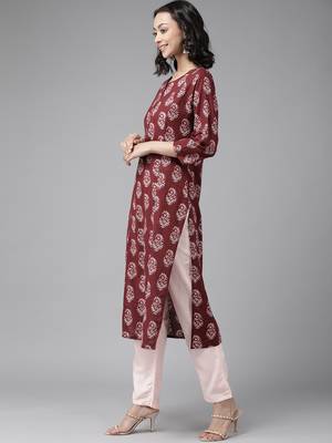 Wine printed cotton kurti-trouser 3