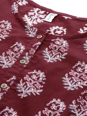 Wine printed cotton kurti-trouser 5