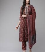 Maroon printed cotton kurta-suits