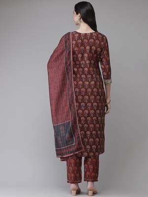 Maroon printed cotton kurta-suits 2