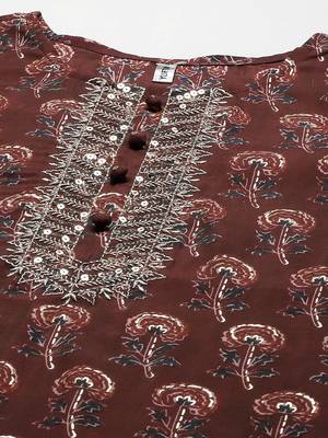 Maroon printed cotton kurta-suits 4
