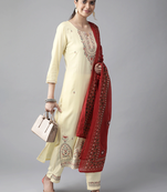 Cream embroidered cotton kurta-suits