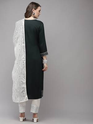 Dark-green plain rayon kurta-suits 2
