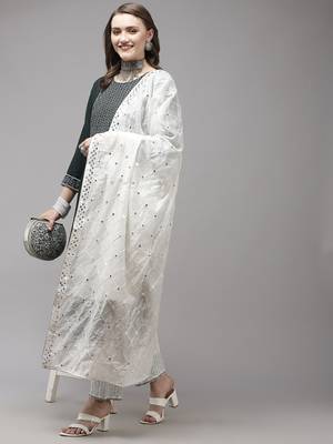 Dark-green plain rayon kurta-suits 3