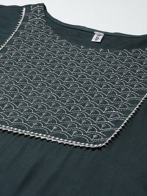Dark-green plain rayon kurta-suits 4