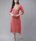Red embroidered cotton kurti-trouser