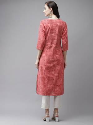 Red embroidered cotton kurti-trouser 2