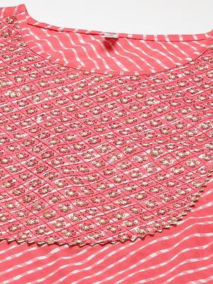 Red embroidered cotton kurti-trouser 4