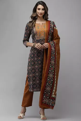 Navy-blue printed cotton kurta-suits
