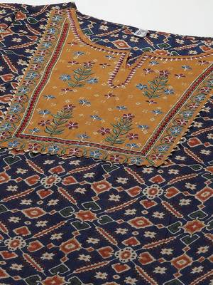 Navy-blue printed cotton kurta-suits 4