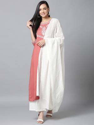 Pink embroidered rayon kurta-suits 1