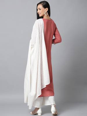 Pink embroidered rayon kurta-suits 2