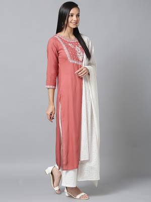 Pink embroidered rayon kurta-suits 3