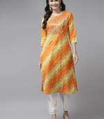 Yellow embroidered cotton kurti-trouser