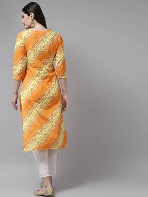 Yellow embroidered cotton kurti-trouser 2