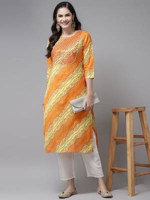 Yellow embroidered cotton kurti-trouser 5