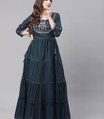 Teal-green plain cotton ethnic-kurtis