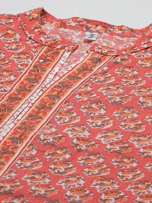 Peach printed cotton kurti-trouser 4