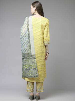 Yellow printed cotton kurta-suits 2