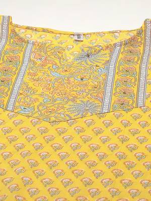 Yellow printed cotton kurta-suits 4