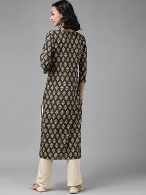 Teal-green printed cotton palazzo-kurta 2