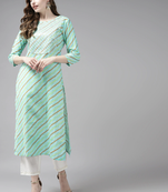 Sea-green printed cotton palazzo-kurta