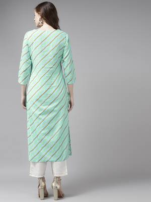 Sea-green printed cotton palazzo-kurta 2