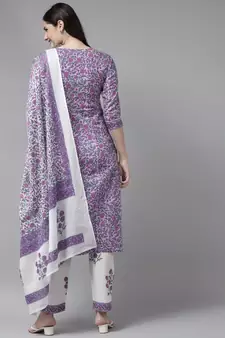 Lavender printed cotton kurta-suits