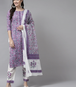 Lavender printed cotton kurta-suits