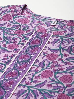 Lavender printed cotton kurta-suits 4