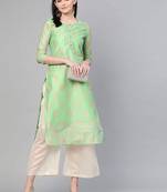 Light-green printed cotton silk palazzo-kurta