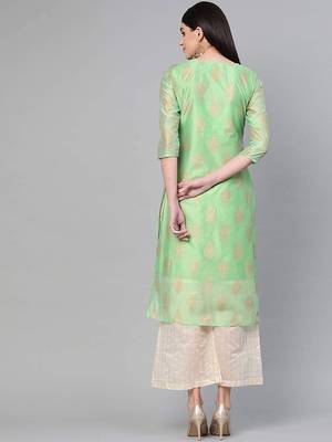 Light-green printed cotton silk palazzo-kurta 2