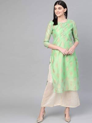 Light-green printed cotton silk palazzo-kurta 3