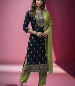 Blue embroidered rayon kurta-suits