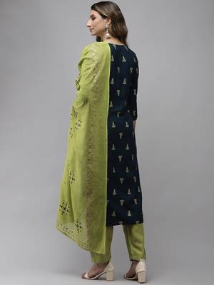 Blue embroidered rayon kurta-suits 2
