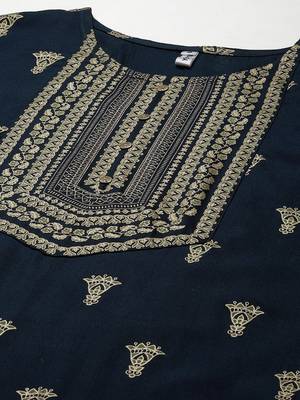 Blue embroidered rayon kurta-suits 4
