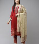 Maroon embroidered rayon kurta-suits